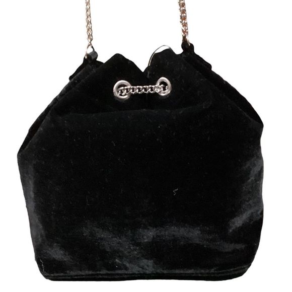White House Black Market Black Velvet Crossbody Evening Bag Bucket Bag with Silv - Picture 2 of 14